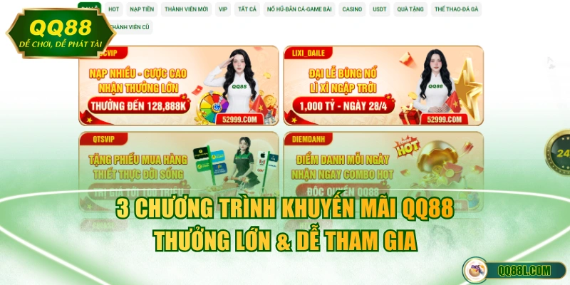 3 chương trình khuyến mãi QQ88 thưởng lớn & dễ tham gia